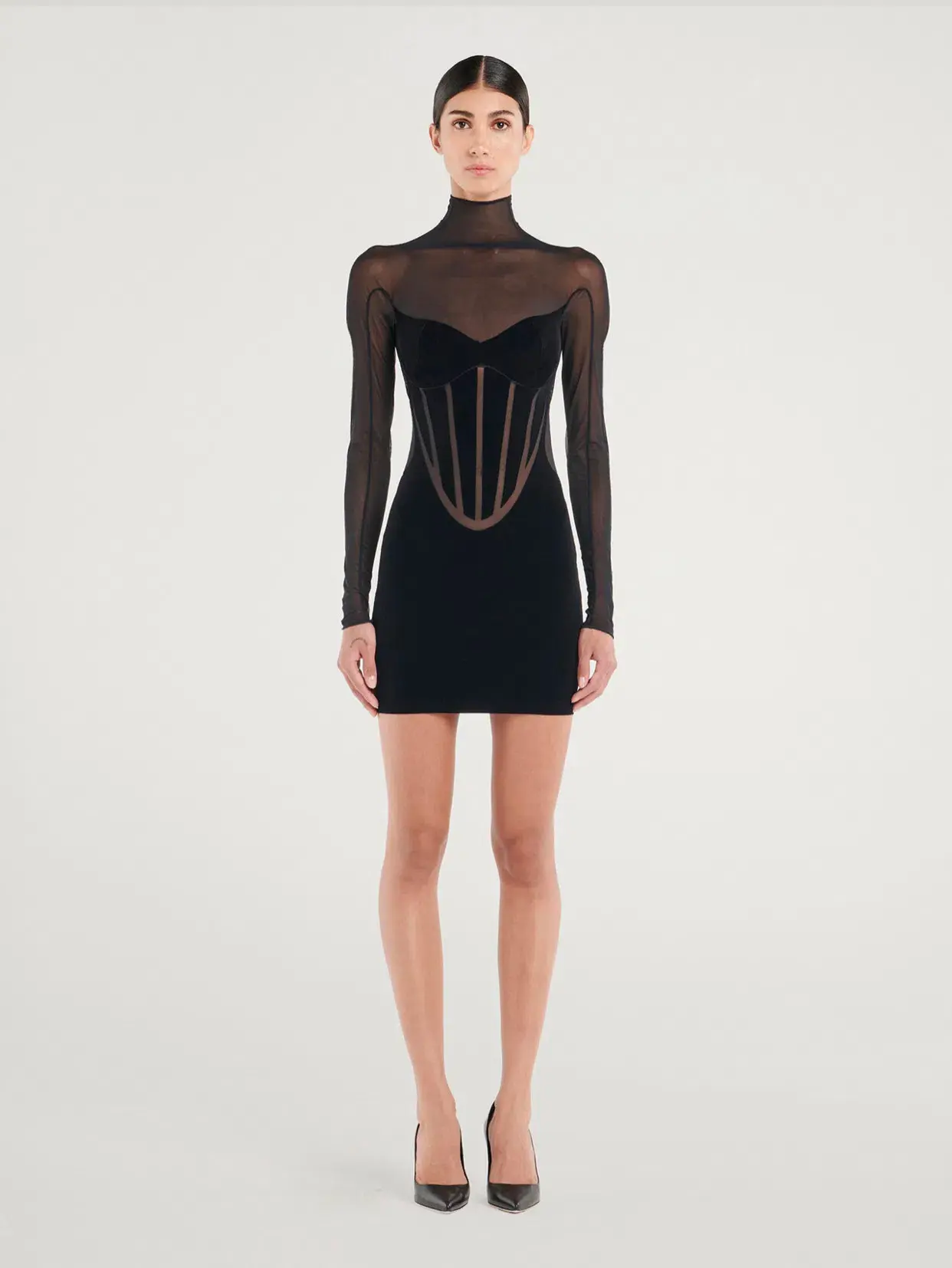 Mugler Wolford Mesh-paneled Mini Dress Black Size 6  - Image 1