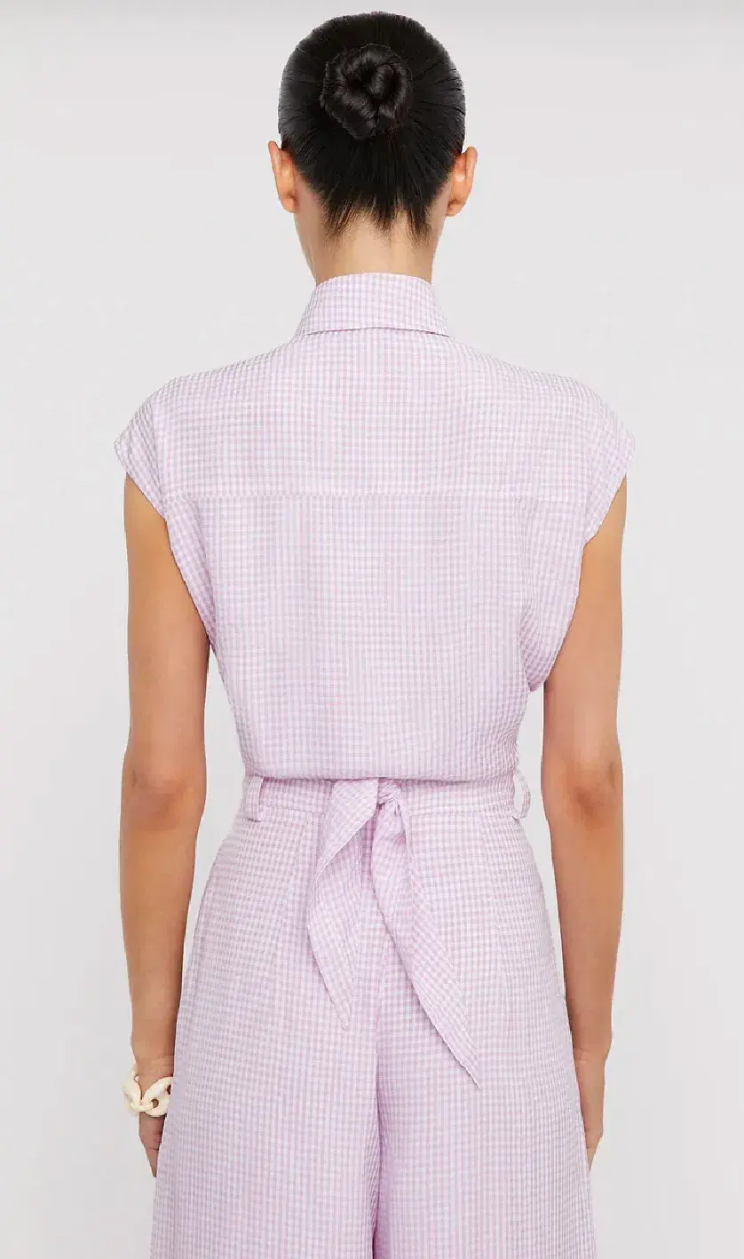 Scanlan Theodore Gingham Tie Front Shirt & Cropped Trouser Set Mauve Size AU 8 for rent on The Volte - main image
