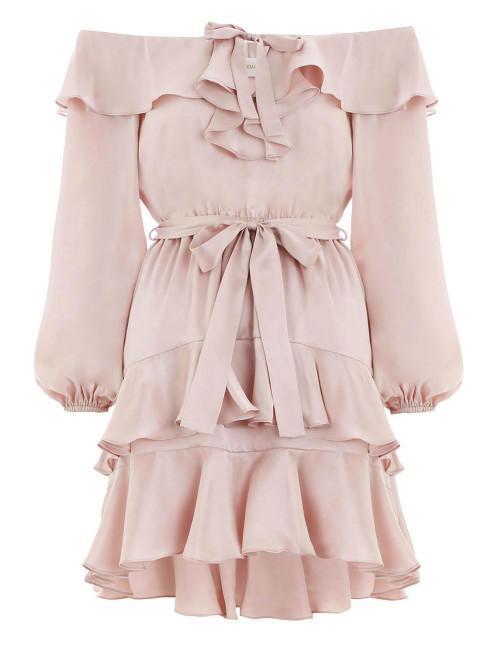 Zimmermann Flounce Off Shoulder Mini Dress Pink Size 8 - Image 3