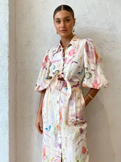 Alemais Annie Shirt Dress Print Cream Size AU 8 - Image 3