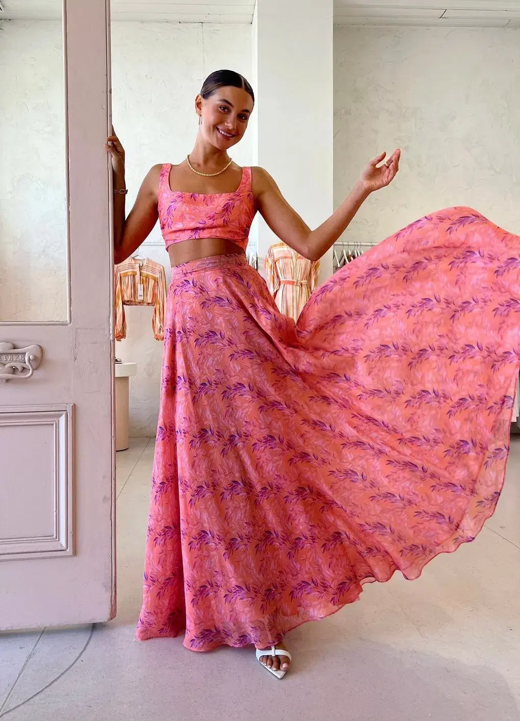 Sonya Moda Serena Skirt and Top Set Peach Watercolour Size AU 10 for rent on The Volte - main image