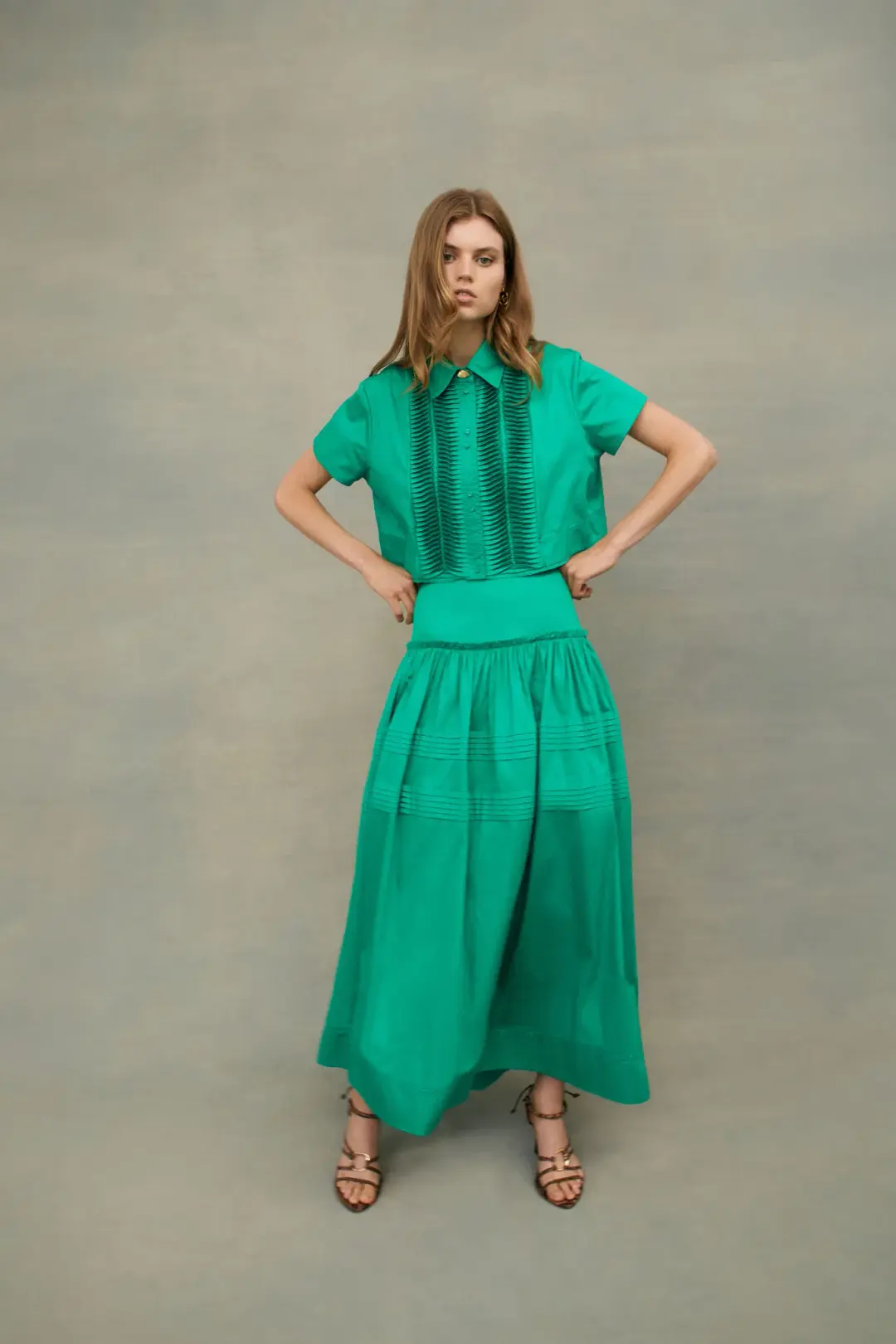 Aje Tidal Top & Skirt Green Size AU 8 for rent on The Volte - main image