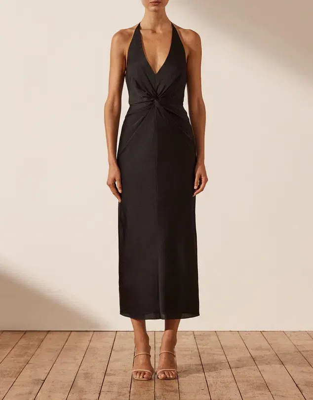 Shona Joy Luxe Twist Front Halter Midi Dress - Image 1