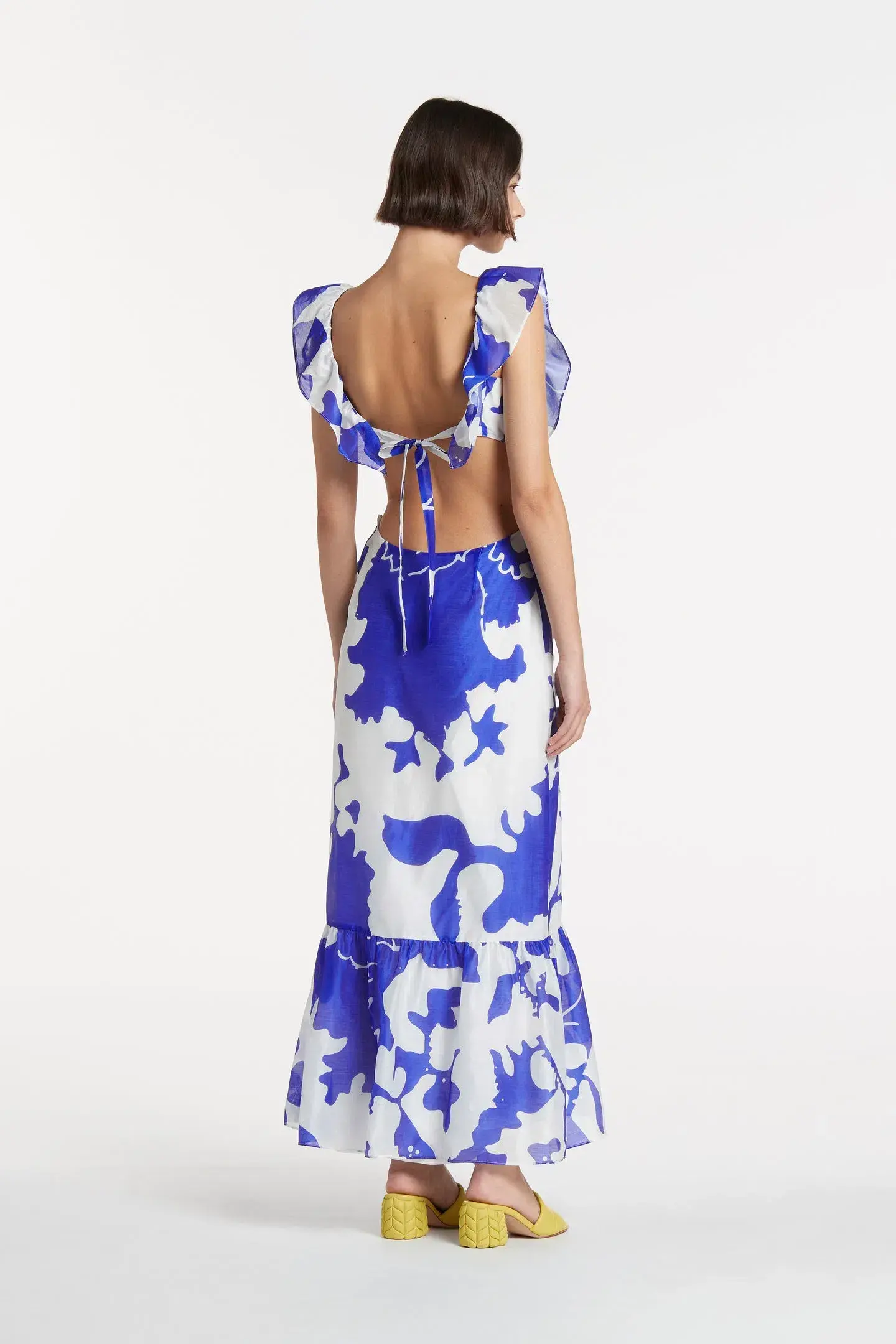 Sir the Label Vivi Frill Maxi Dress Blue Merce Abstract Print Size 3 /AU 12 - Image 2
