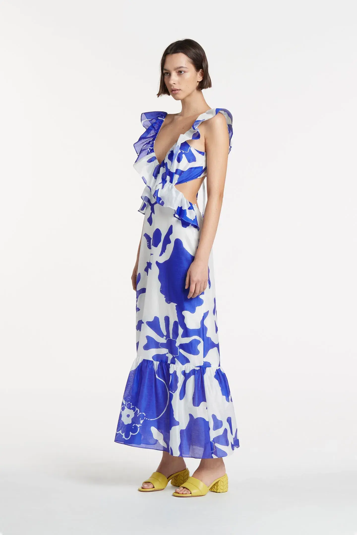 Sir the Label Vivi Frill Maxi Dress Blue Merce Abstract Print Size 3 /AU 12 - Image 3