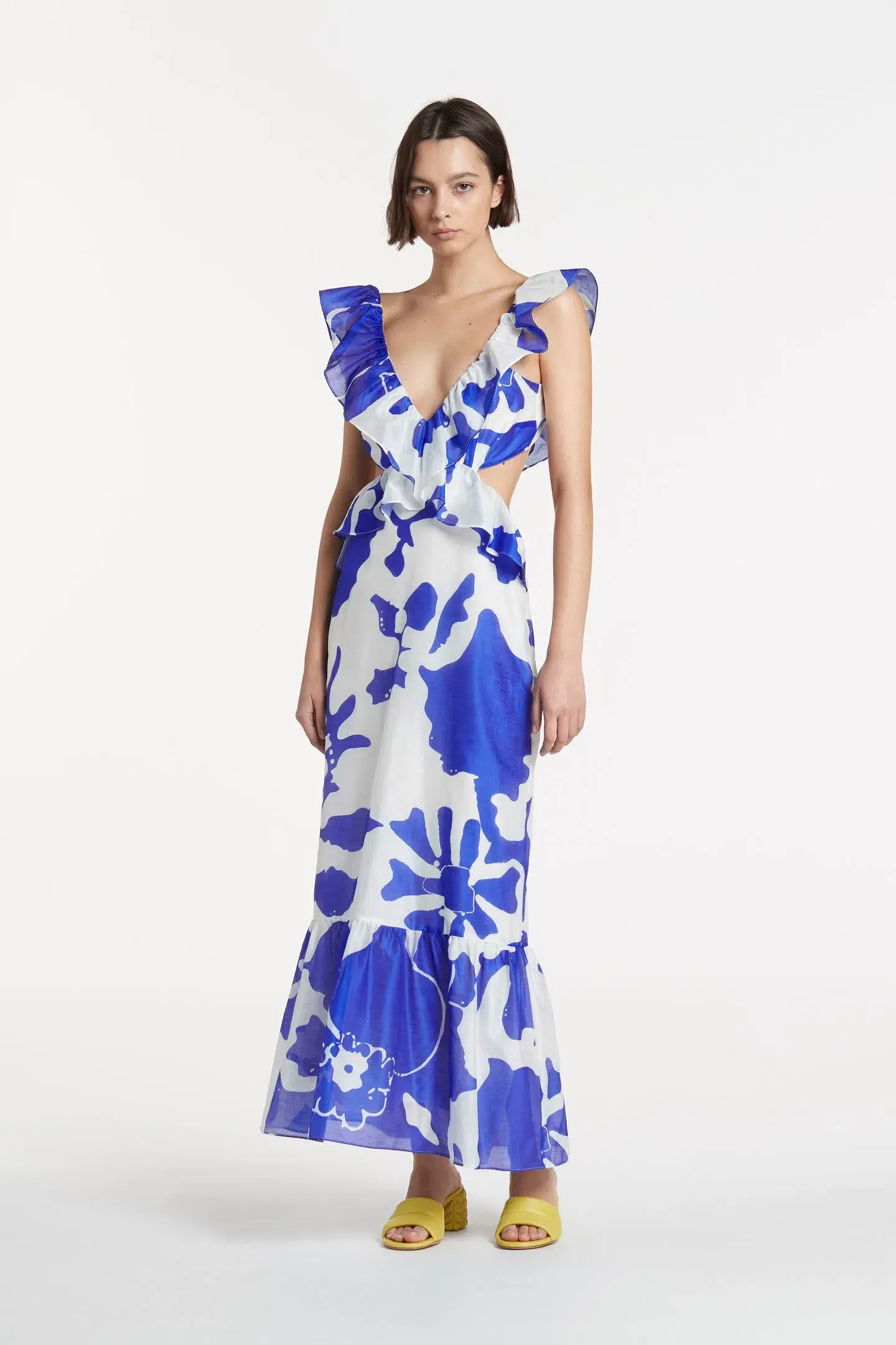 Sir the Label Vivi Frill Maxi Dress Blue Merce Abstract Print Size 3 /AU 12 - Image 1