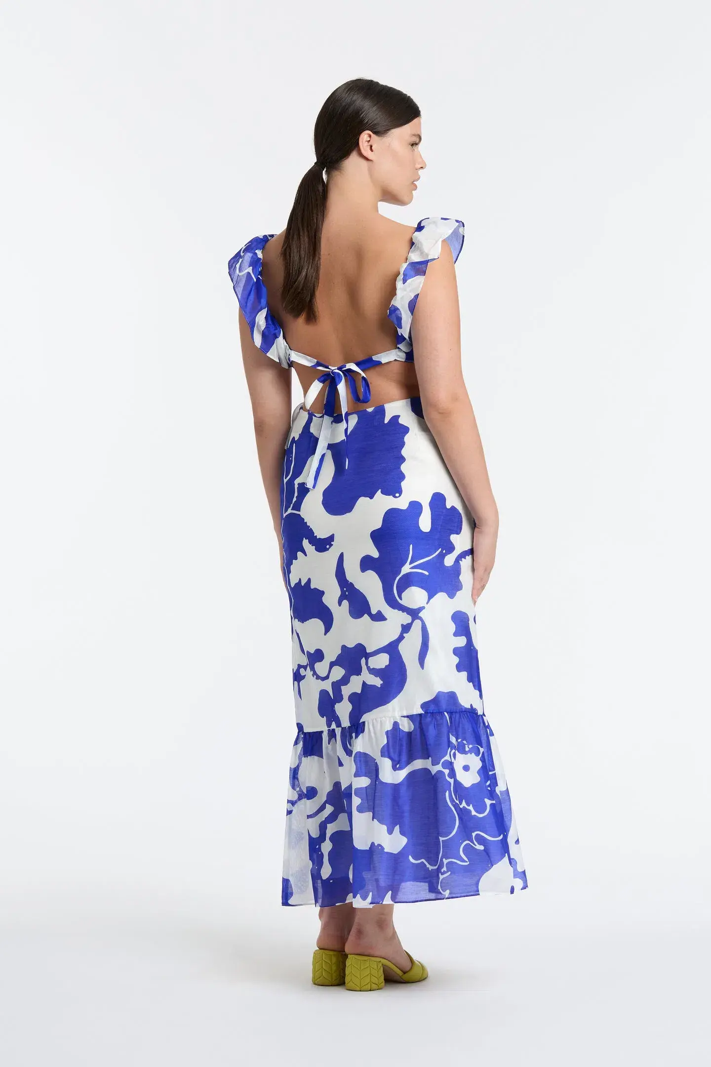 Sir the Label Vivi Frill Maxi Dress Blue Merce Abstract Print Size 3 /AU 12 - Image 5