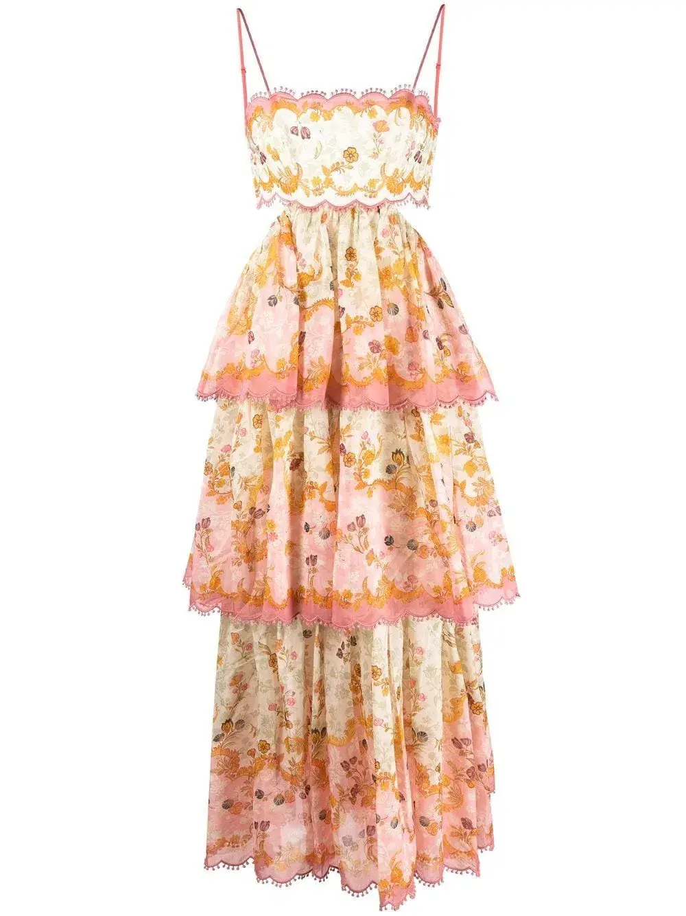Zimmermann Laurel Frill Midi Dress in Pink Green FloralSize 2 / Au 12 - Image 5