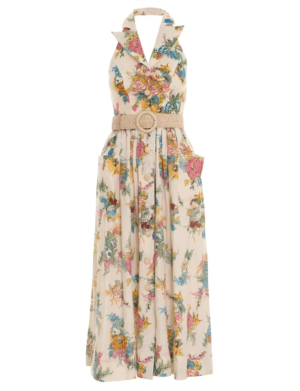 Zimmermann Clover Halter Shirt Dress Honey Peony Floral Size 2/Au 12  - Image 4
