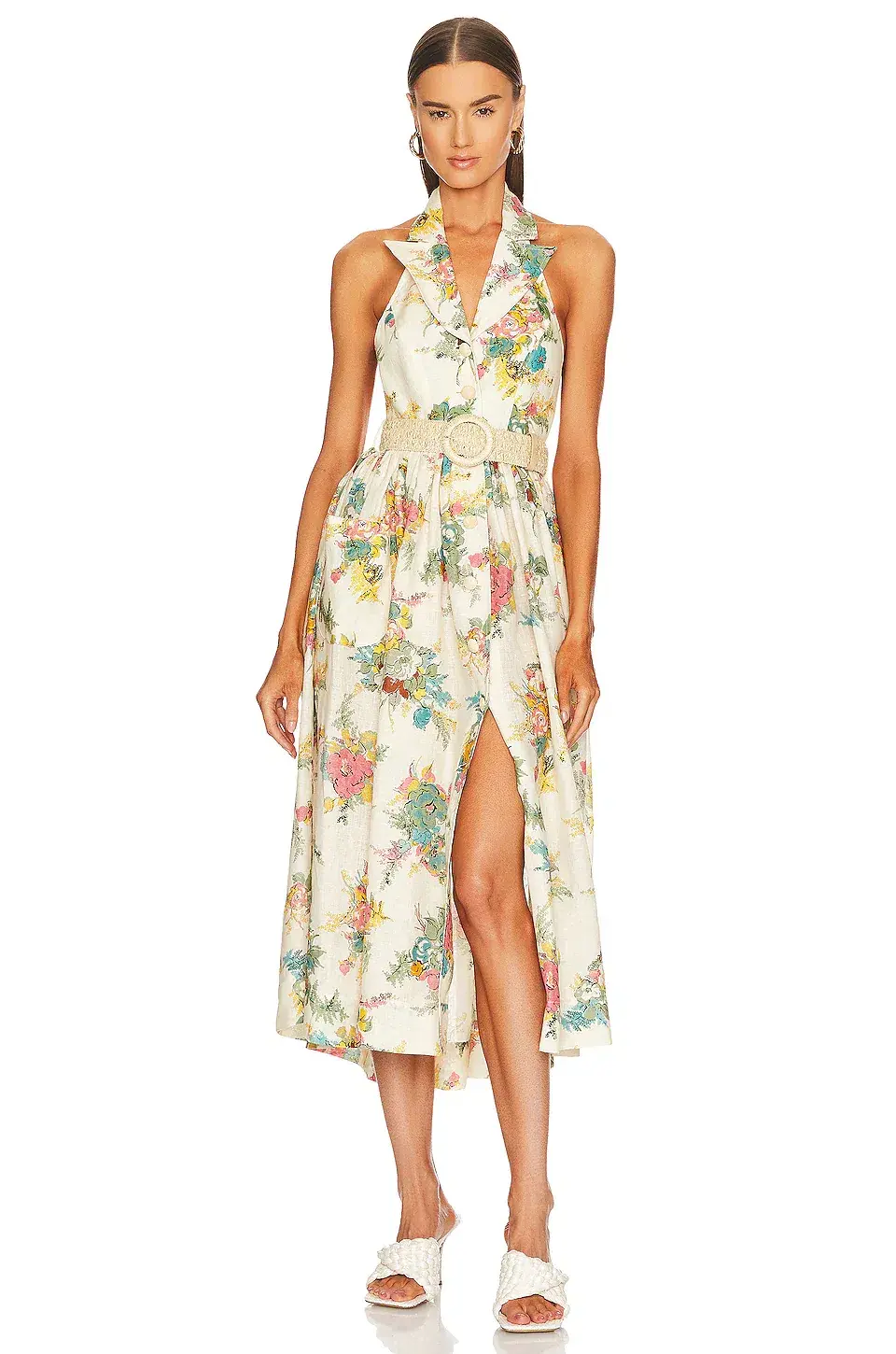 Zimmermann Clover Halter Shirt Dress Honey Peony Floral Size 2/Au 12  for rent on The Volte - main image