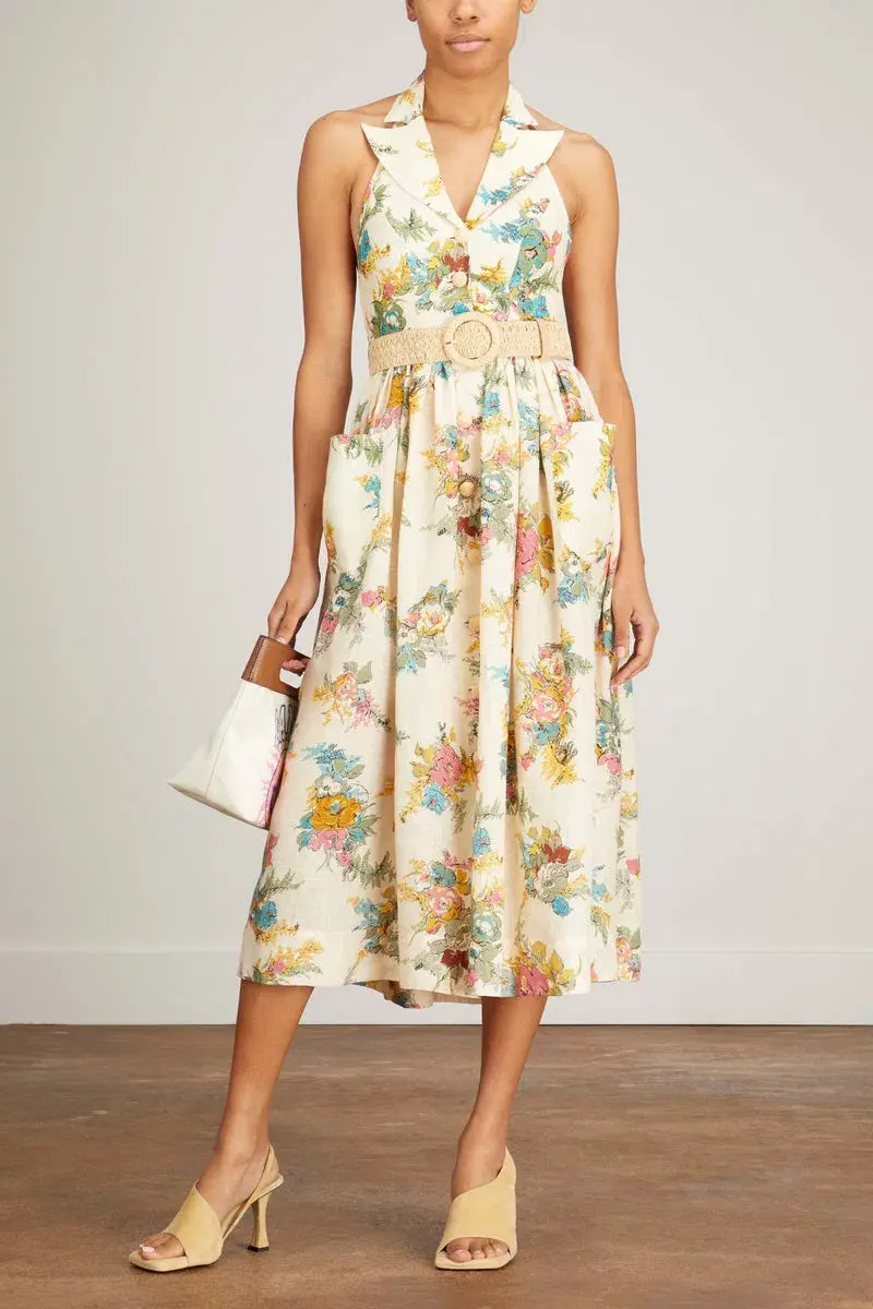 Zimmermann Clover Halter Shirt Dress Honey Peony Floral Size 2/Au 12  - Image 2