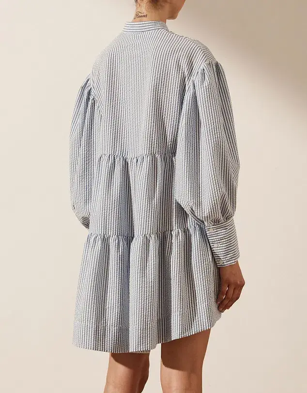 Shona Joy Roberta Balloon Sleeve Tiered Mini Dress Blue Size 8 / S - Image 3