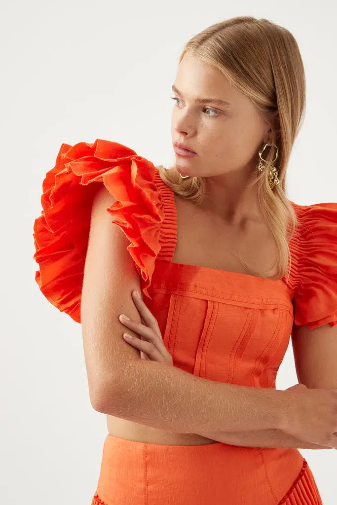 Aje Imagination Frill Sleeve Top Orange Size M / AU 10 - Image 2