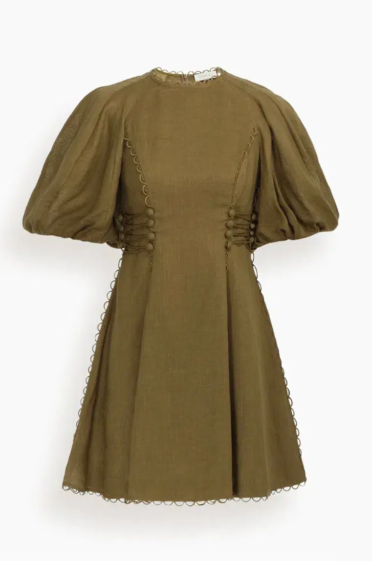 Zimmermann Linen Mini Dress Khaki Size 0 / Au 8 for rent on The Volte - main image