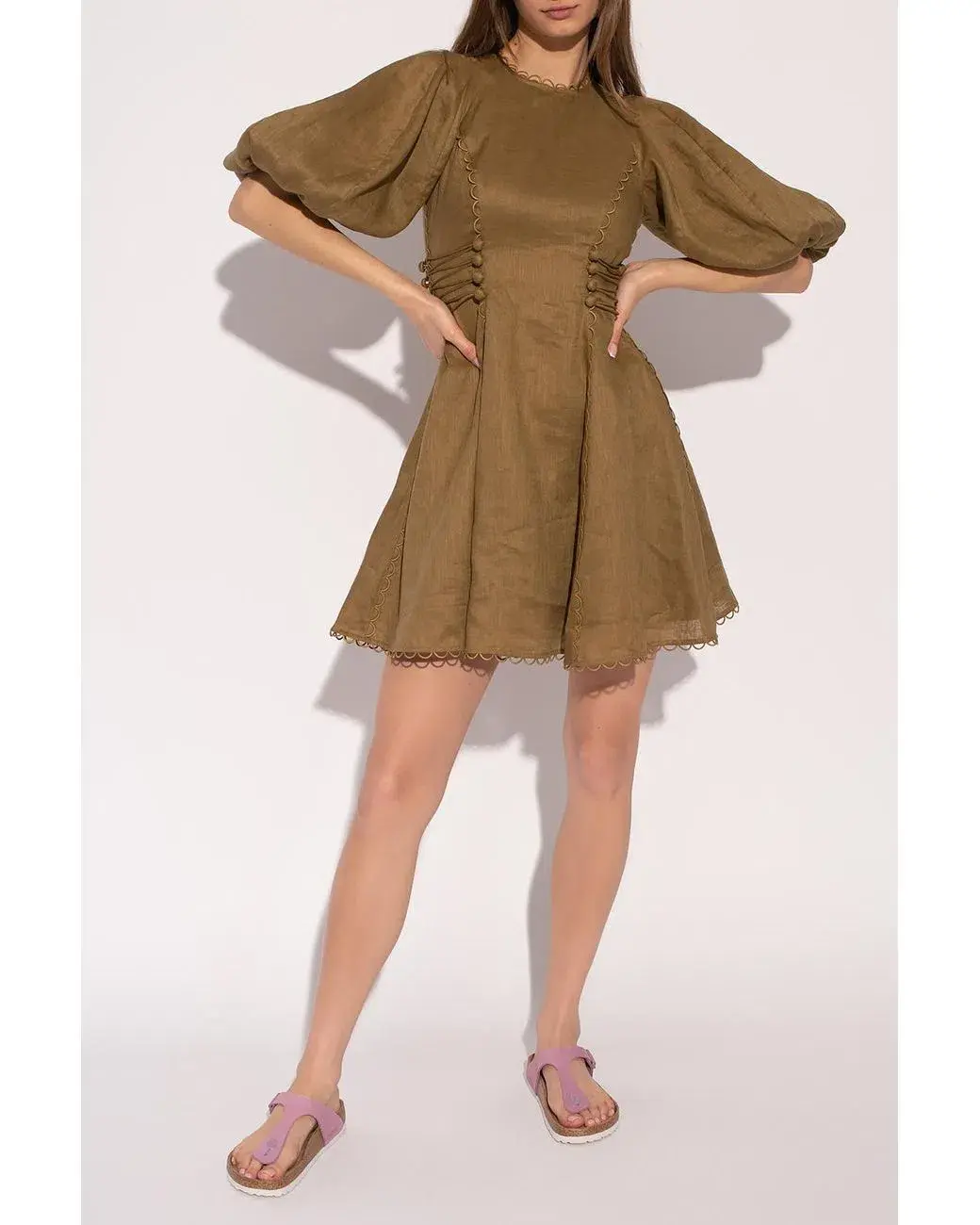 Zimmermann Linen Mini Dress Khaki Size 0 / Au 8 - Image 1