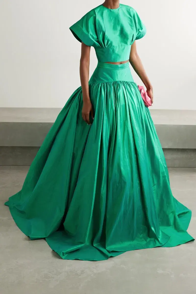 Christopher John Rogers Silk Taffeta Maxi Skirt Green Size 8 - Image 1