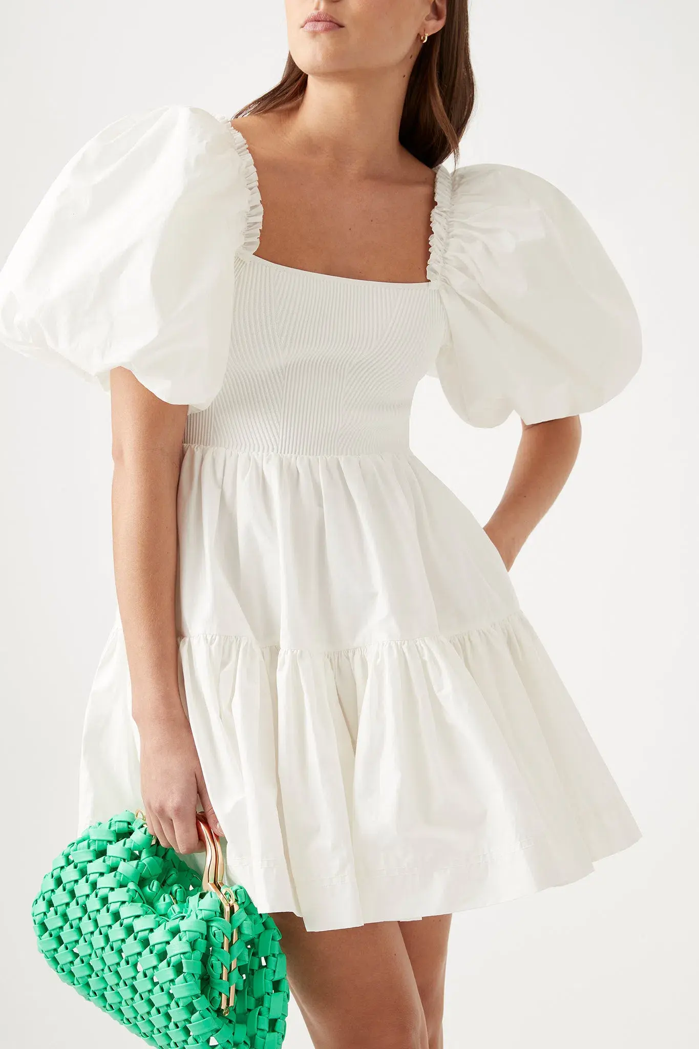 Aje Casa Puff Sleeve Mini Dress in Ivory Size 6 / XS - Image 2