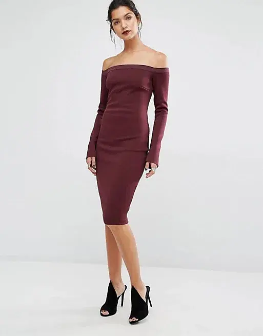 Bec & Bridge Banditti Off Shoulder Dress Claret Size AU 6 for rent on The Volte - main image