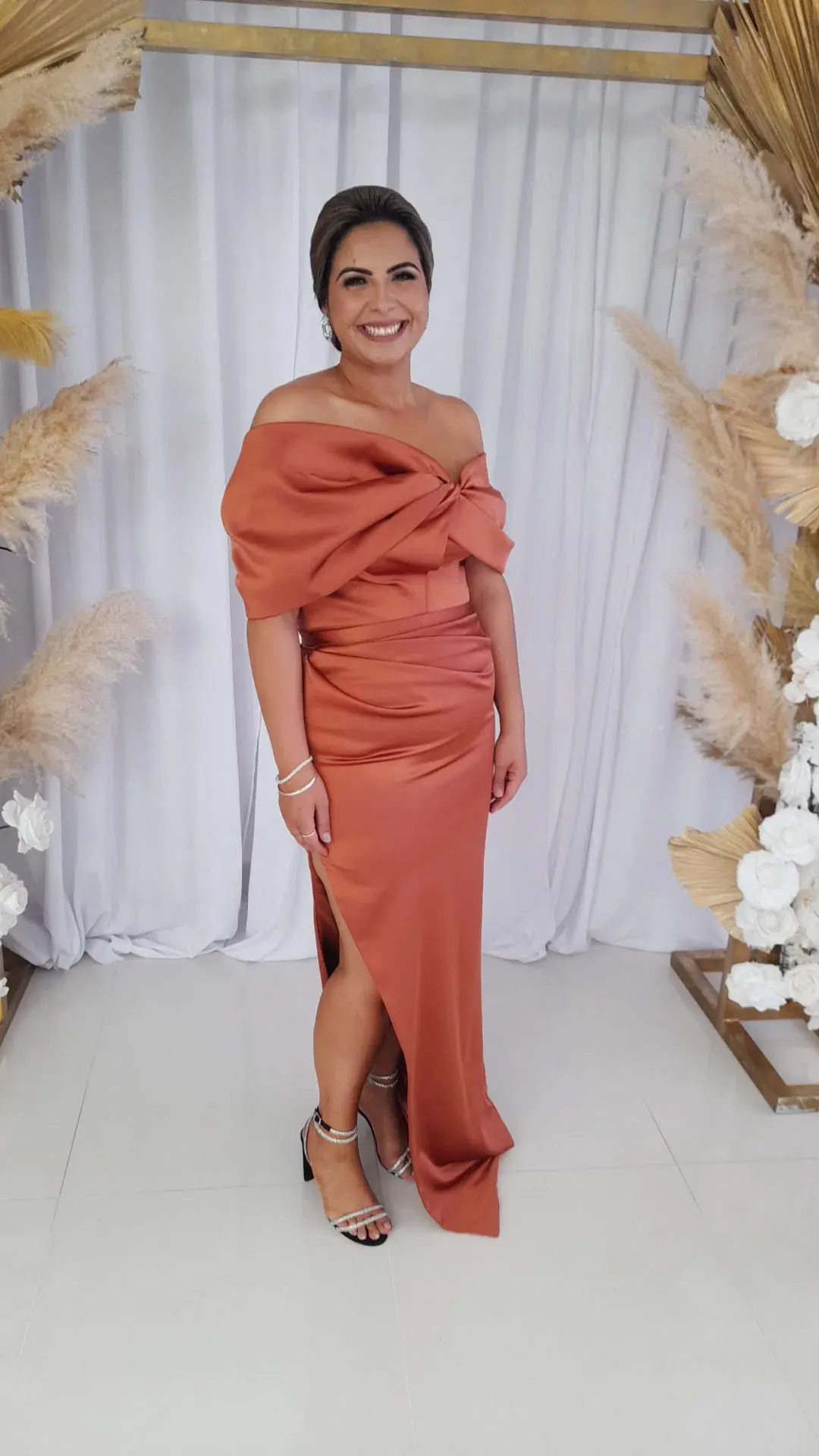 Lia Stublla Long Orange Silk Gown Size L/AU 16 - Image 1