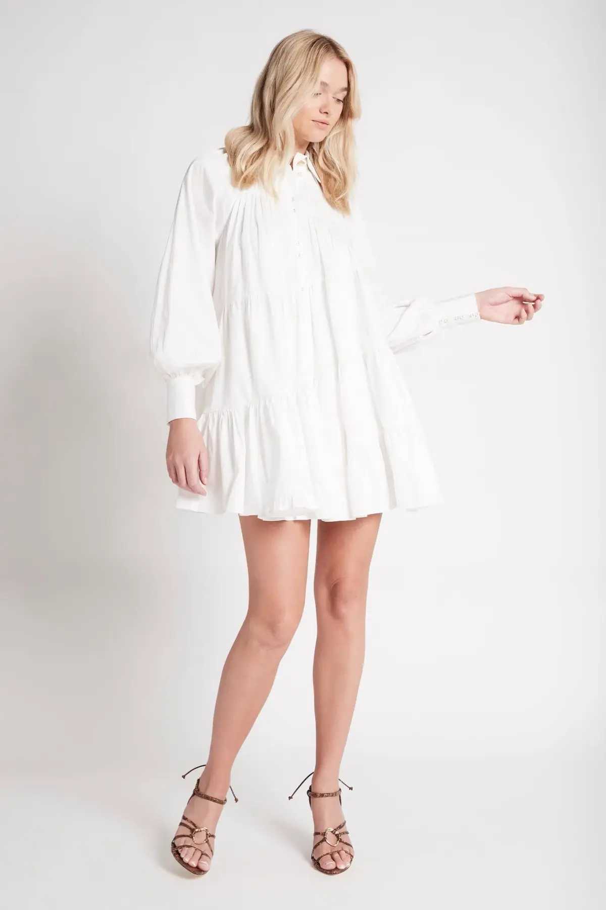 Aje Cascade Gathered Smock Mini Dress White Size 10 - Image 1