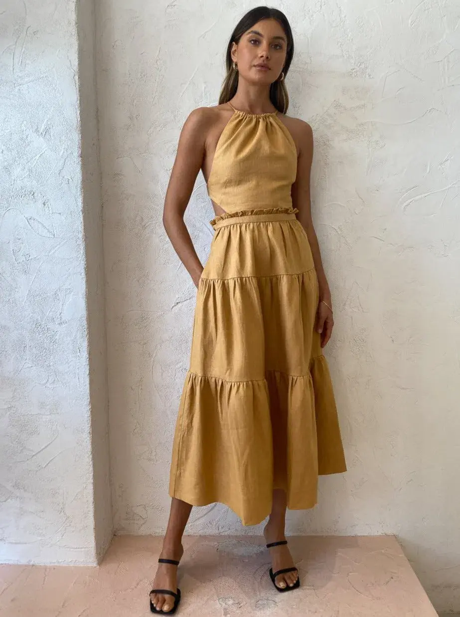 Shona Joy Aria Backless Midi Dress in Ginger Size 10 for rent on The Volte - main image