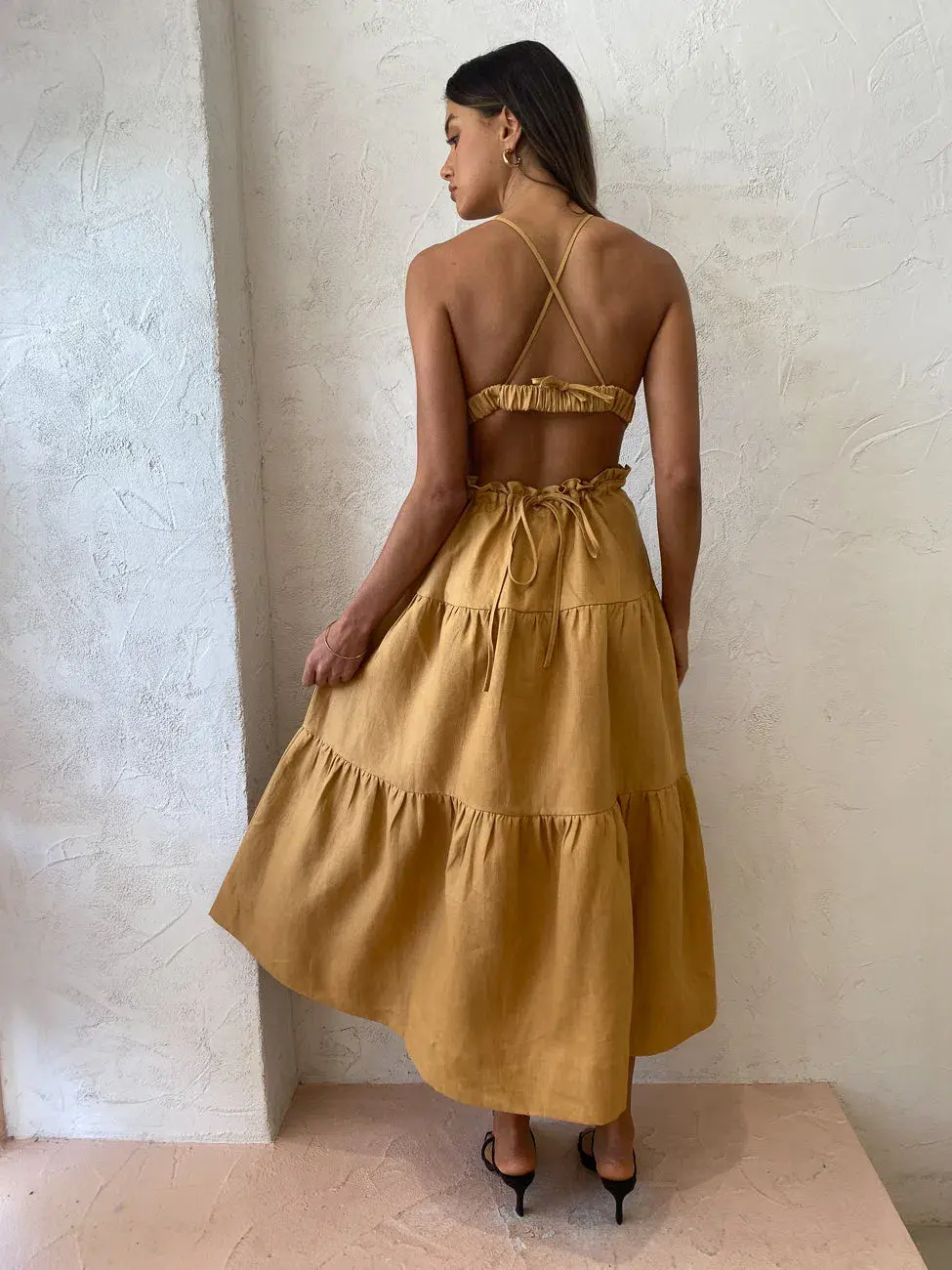Shona Joy Aria Backless Midi Dress in Ginger Size 10 - Image 4
