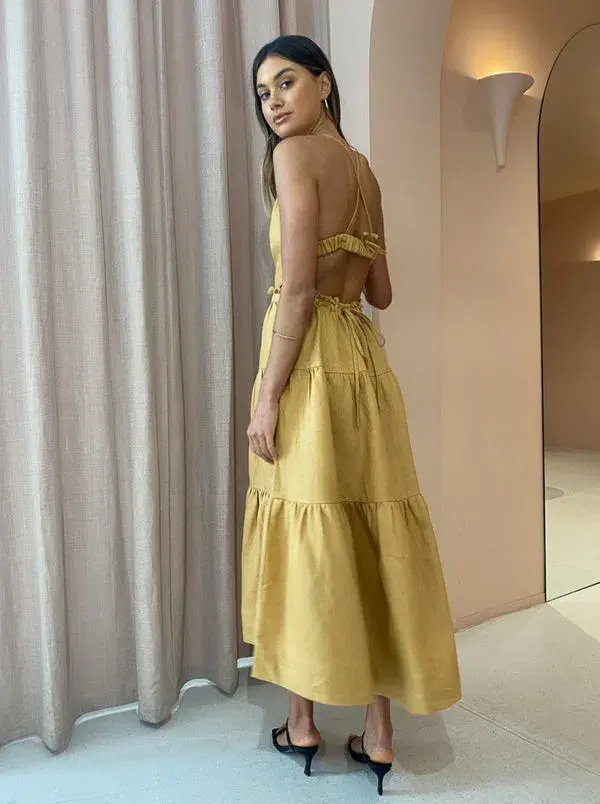 Shona Joy Aria Backless Midi Dress in Ginger Size 10 for rent on The Volte - main image