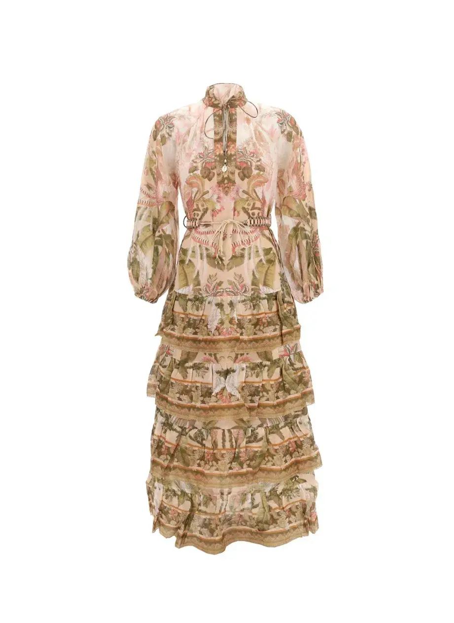 Zimmermann Floral Tiered Lyre Billow Midi Dress Size 2/AU 12 - Image 3
