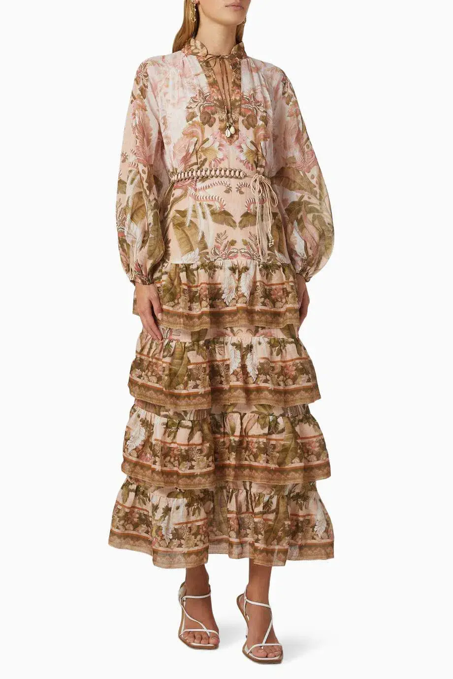 Zimmermann Floral Tiered Lyre Billow Midi Dress Size 2/AU 12 - Image 1
