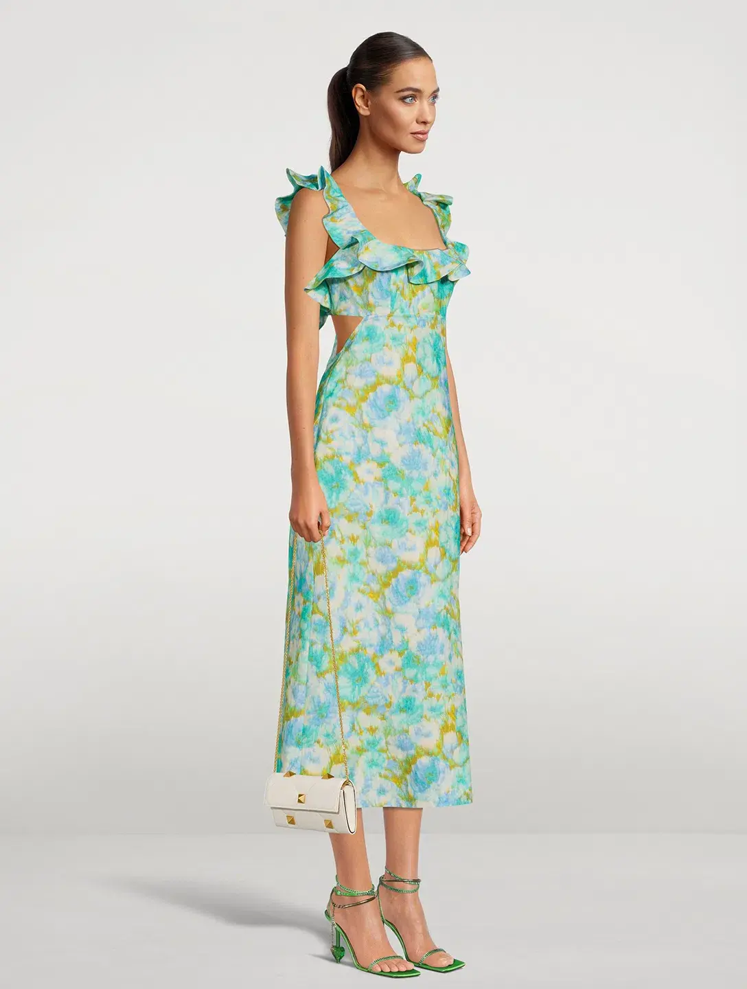 Zimmermann Aqua Ikat Floral Frilled High Tide Midi Dress Size 2/AU 12 - Image 2