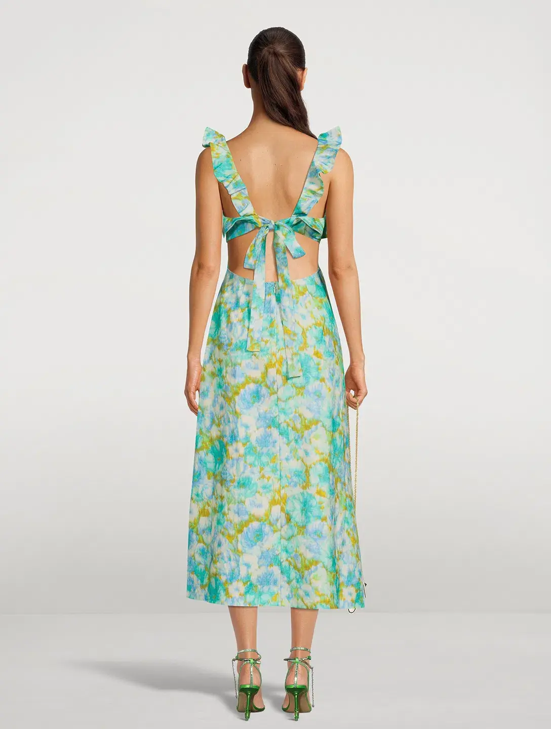 Zimmermann Aqua Ikat Floral Frilled High Tide Midi Dress Size 2/AU 12 - Image 4
