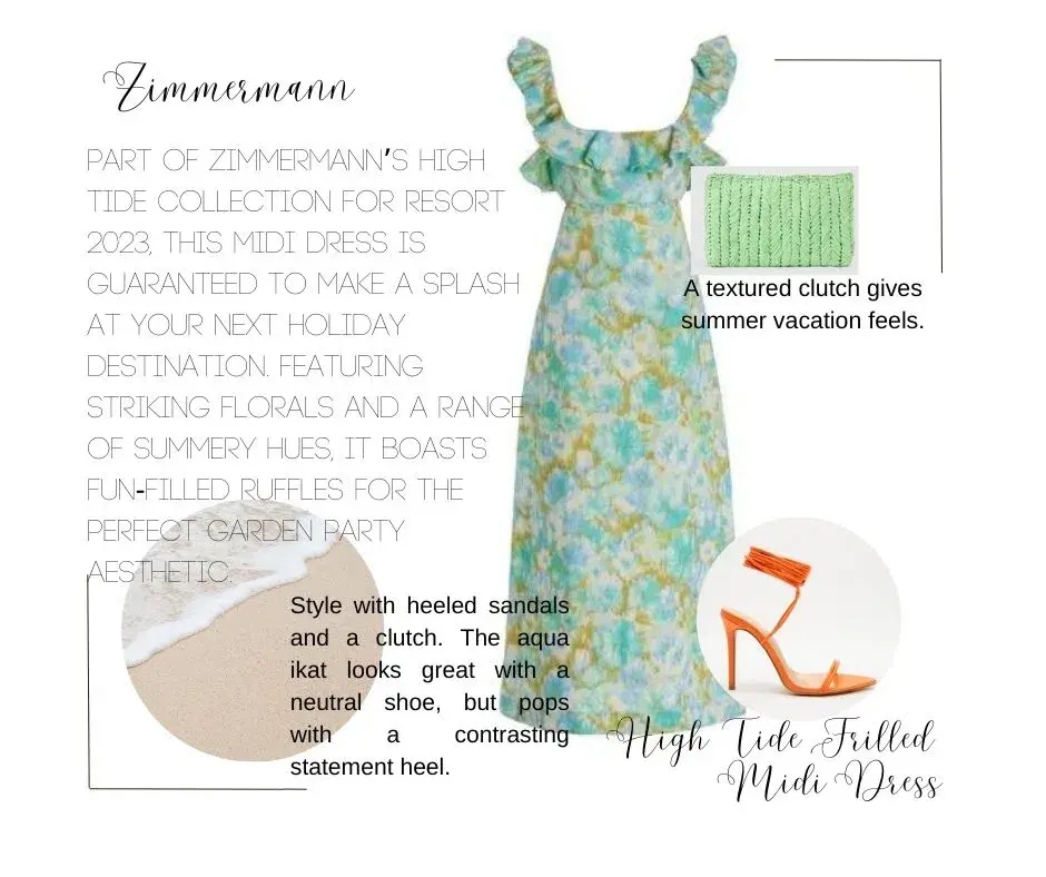 Zimmermann Aqua Ikat Floral Frilled High Tide Midi Dress Size 2/AU 12 - Image 6