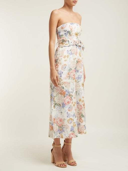 Zimmermann Strapless Bowie Jumpsuit Cream Floral Size 0 / AU 8 for rent on The Volte - main image