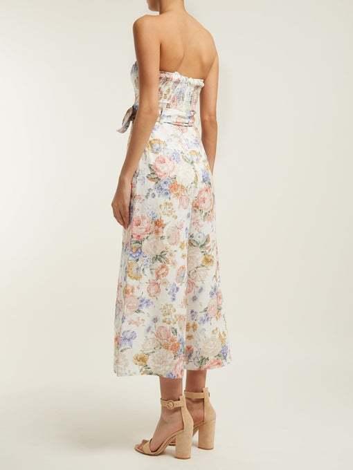 Zimmermann Strapless Bowie Jumpsuit Cream Floral Size 0 / AU 8 for rent on The Volte - main image