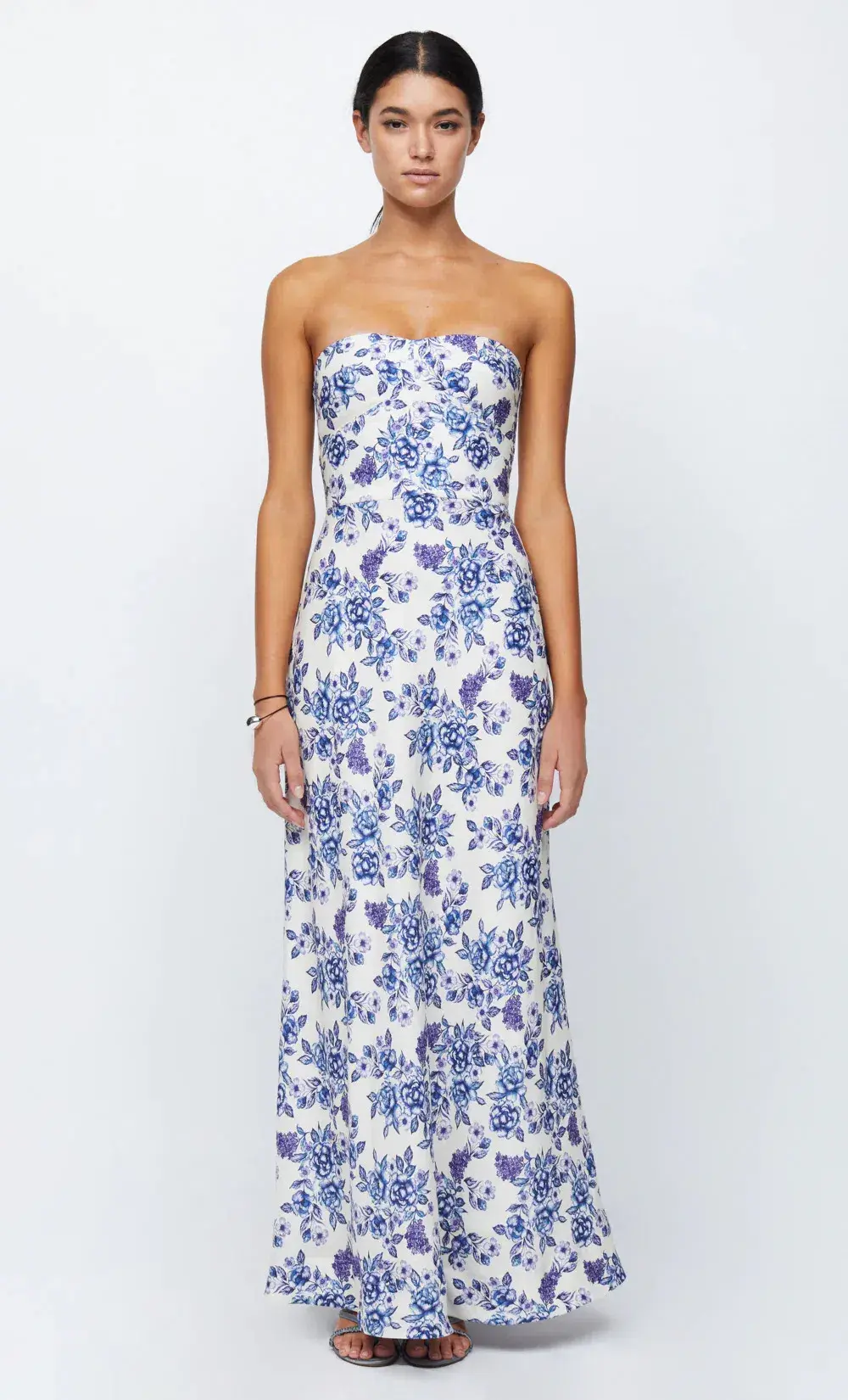 Bec & Bridge Audette Strapless Linen Maxi Dress Floral White Blue Size S / AU 8 - Image 4