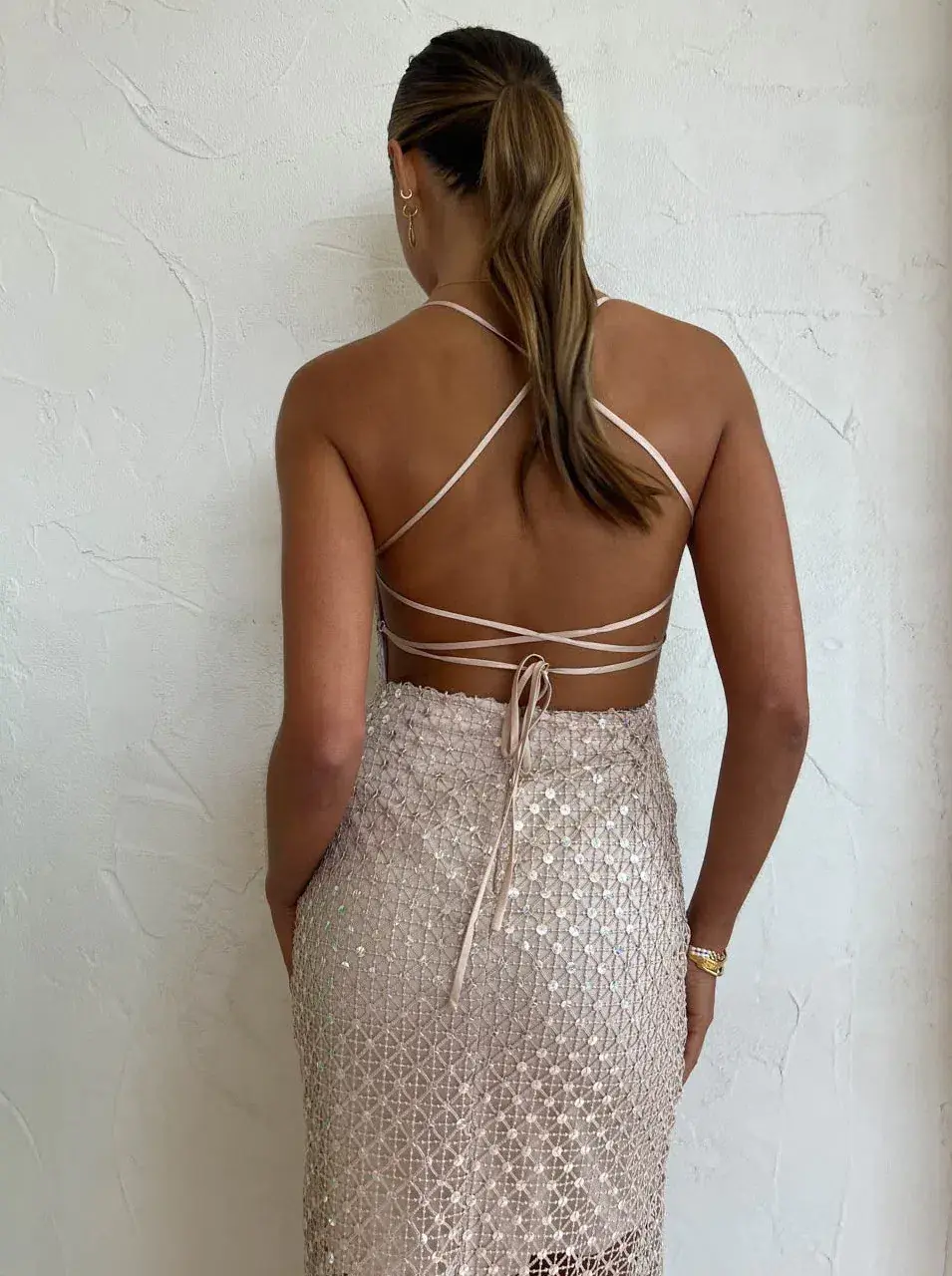 Manning Cartell Crochet Sequins Slip Dress Beige Size AU 8 - Image 2