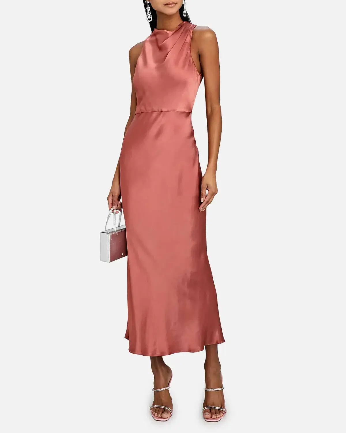 Shona Joy La Lune High Neck Midi Dress Terracotta Red Size AU 10 - Image 2