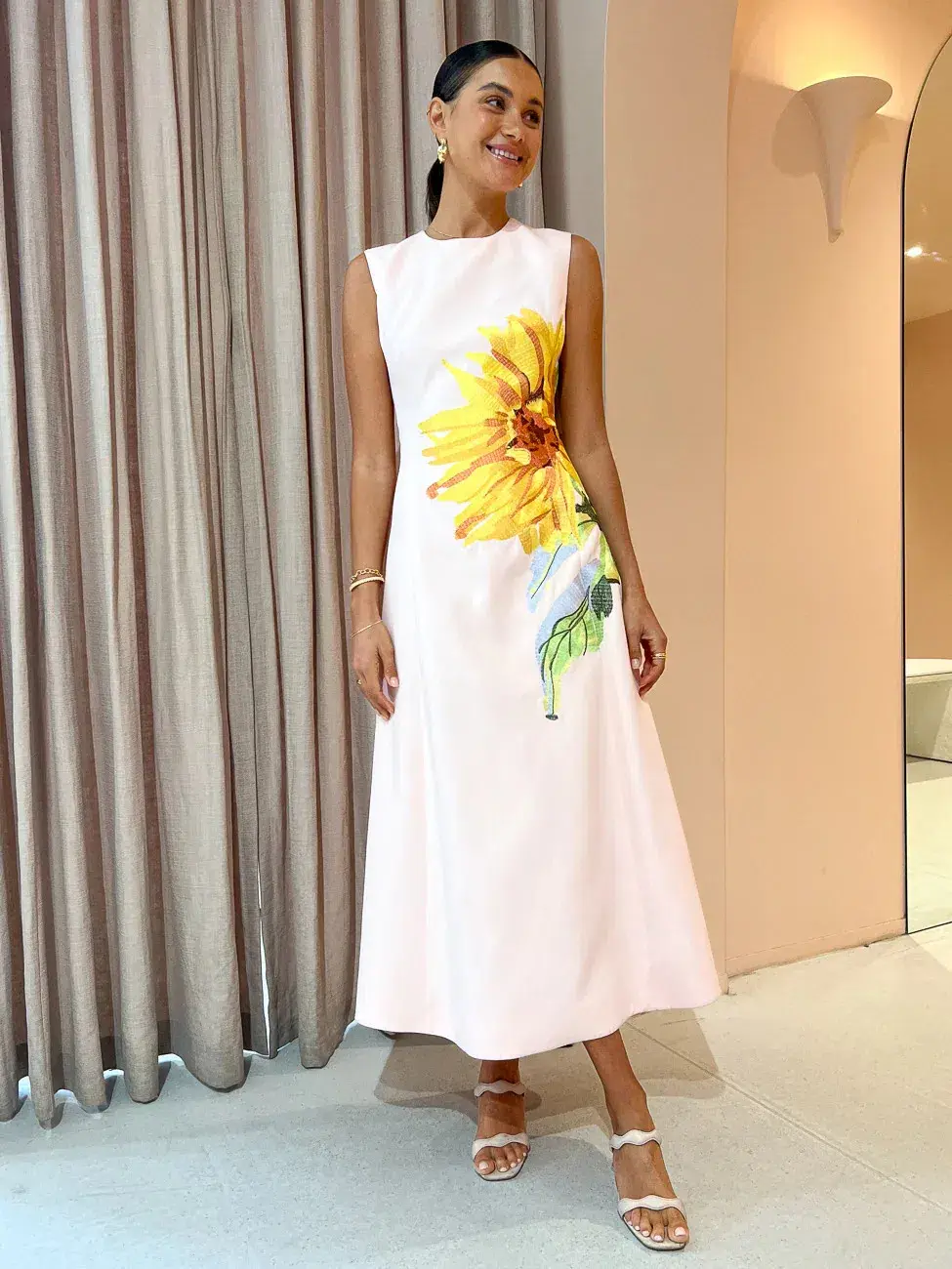 Leo Lin Sleeveless Cleo Midi In Sunflower Pink Size AU 8 - Image 1