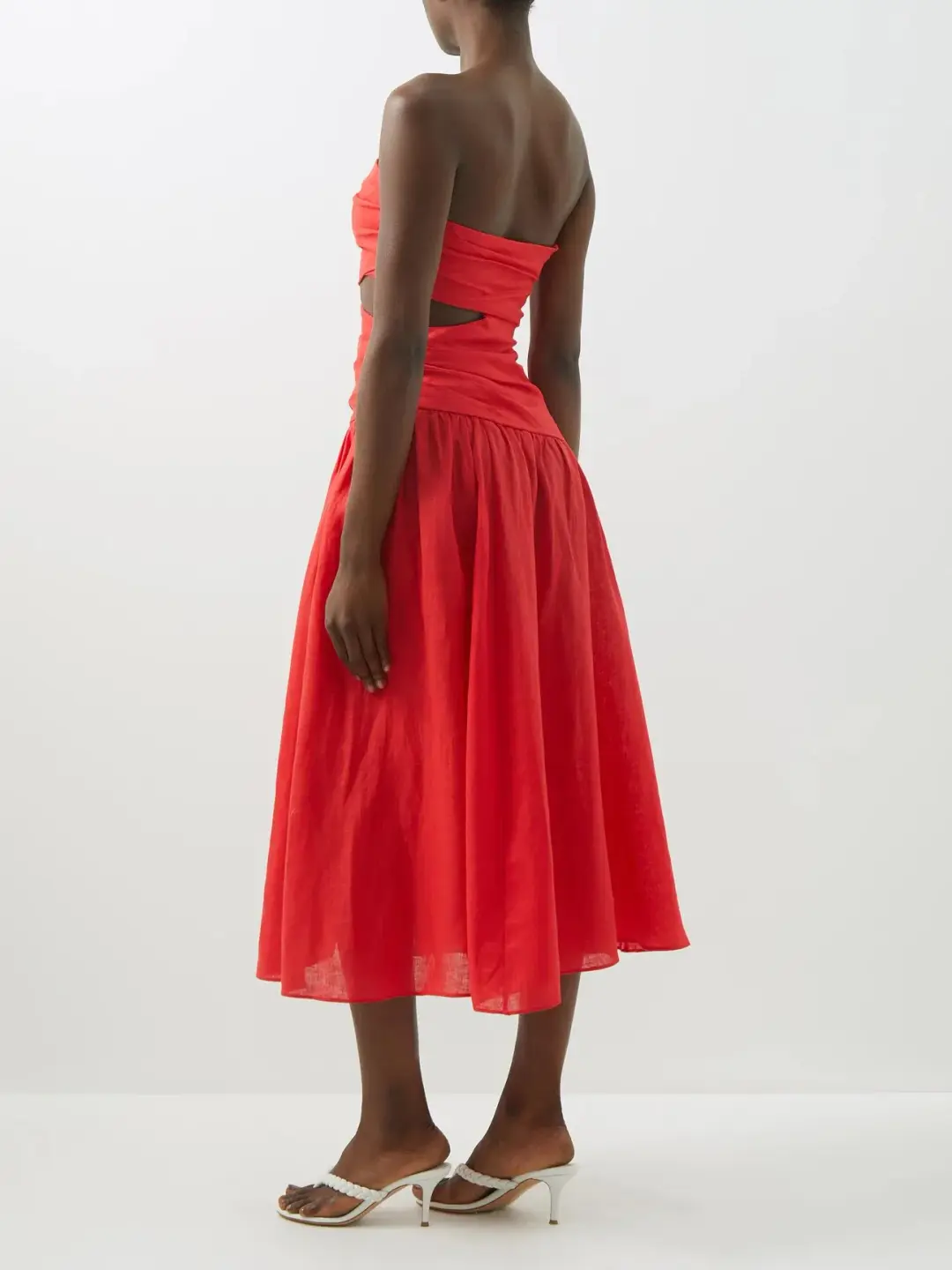 Zimmermann Lyre Wrap Tie Side Midi Dress Red Size 0 / Au 8 for rent on The Volte - main image