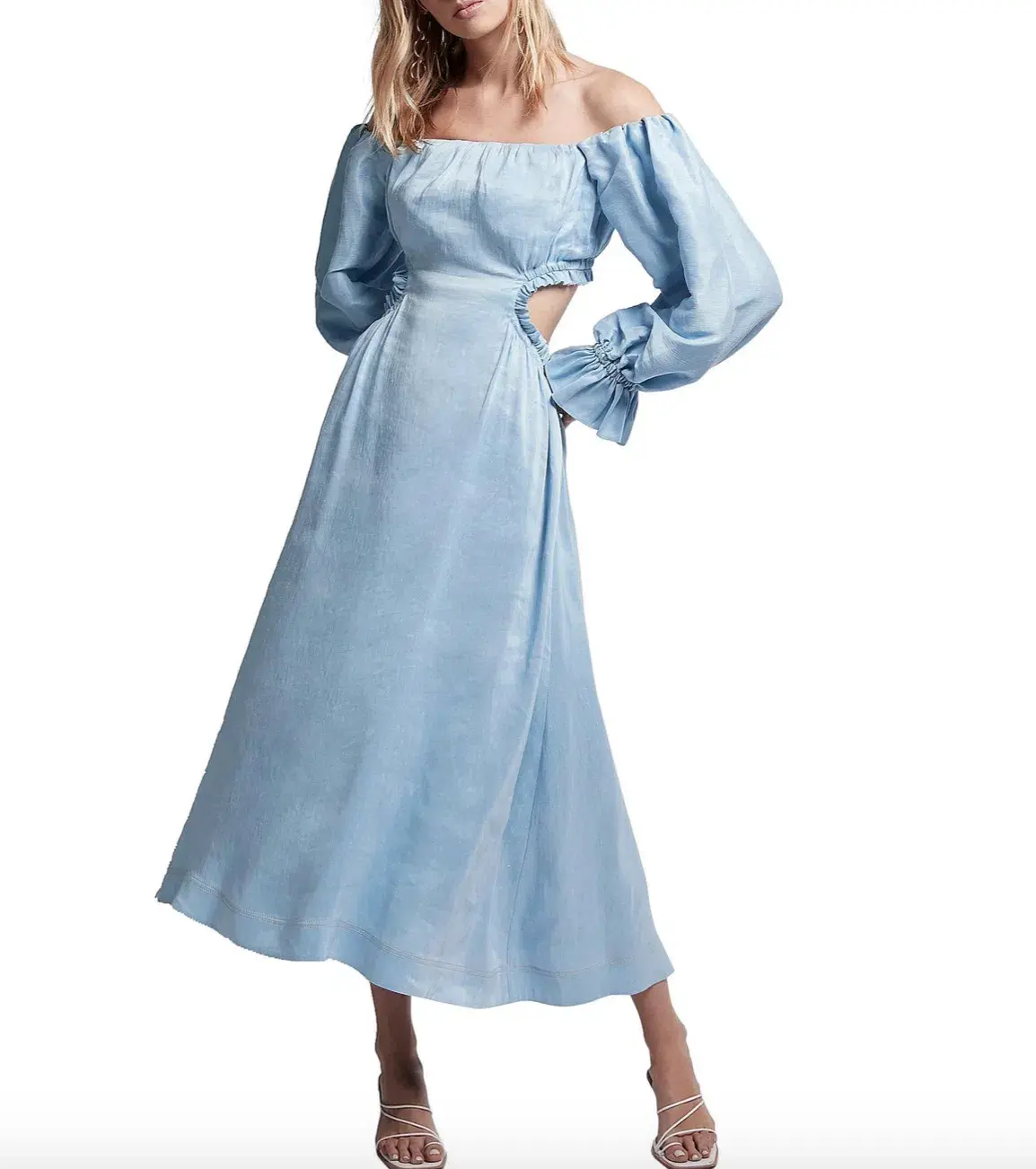 Aje Overture Blouson Midi Dress Off Shoulder Blue Size AU 4 - Image 1