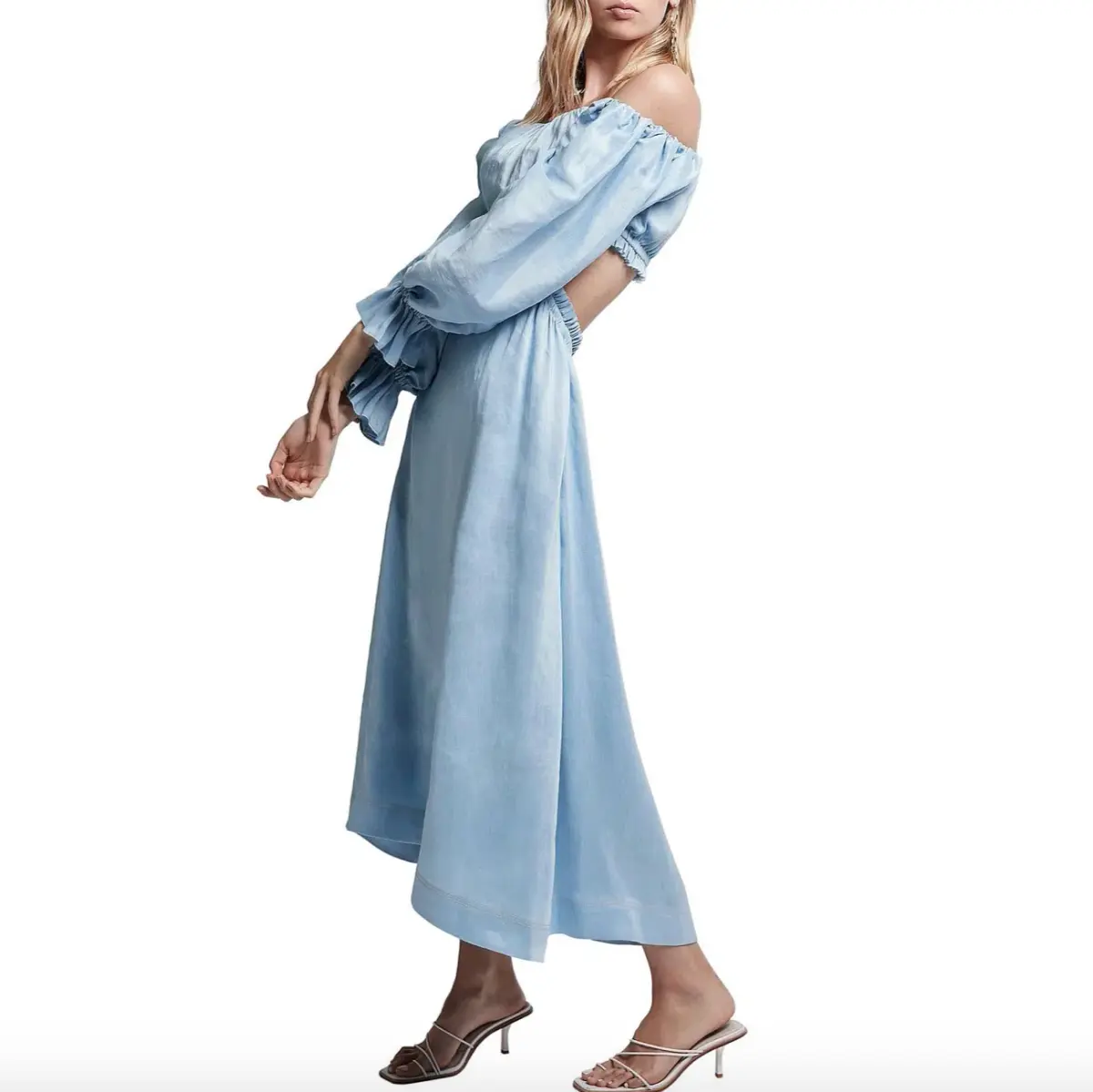 Aje Overture Blouson Midi Dress Off Shoulder Blue Size AU 4 - Image 2