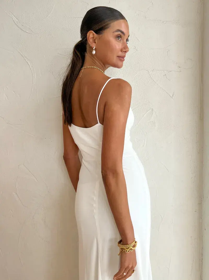 By Johnny Soraya V Front Midi Dress in Ivory White Size AU 8 - Image 6