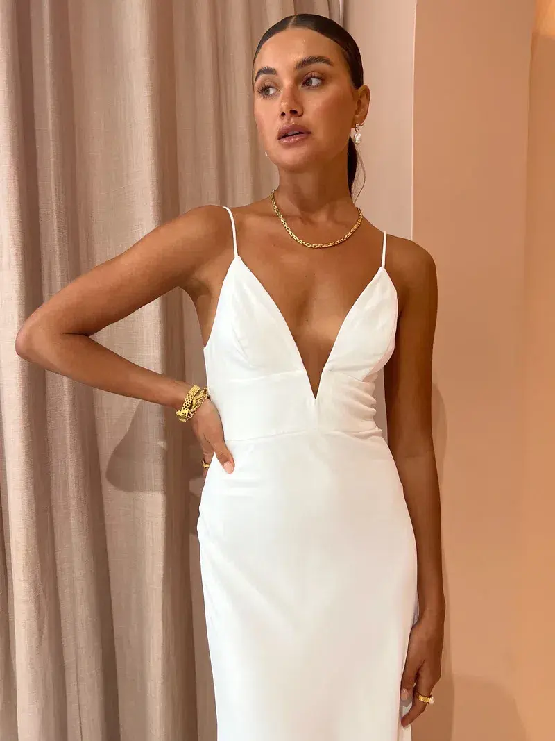 By Johnny Soraya V Front Midi Dress in Ivory White Size AU 8 - Image 3