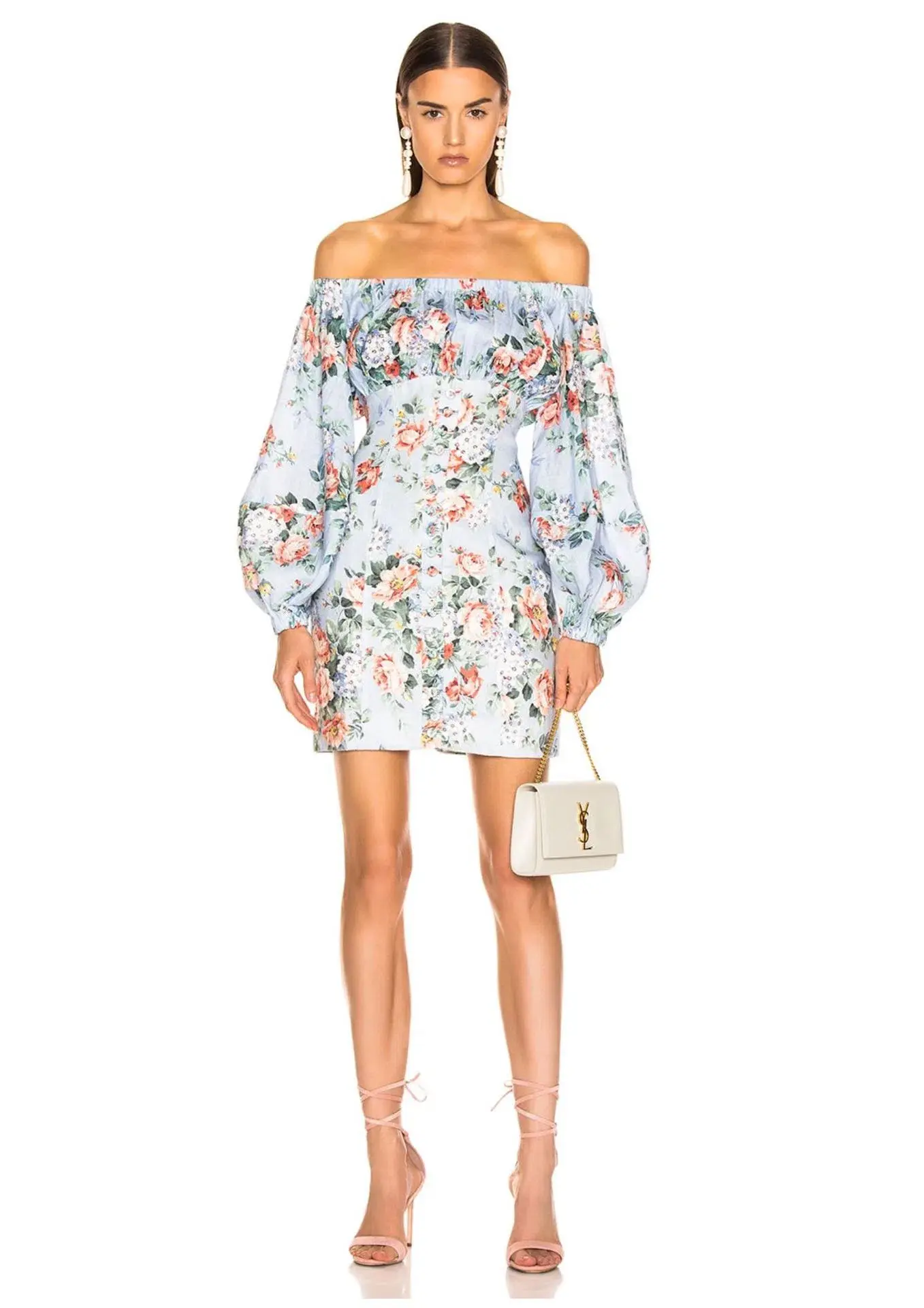 Zimmermann Bowie Off Shoulder Mini Dress Blue Floral Size 8 - Image 1