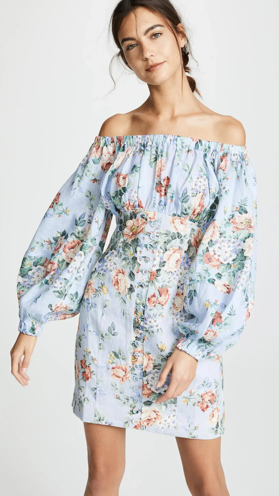 Zimmermann Bowie Off Shoulder Mini Dress Blue Floral Size 8 - Image 2