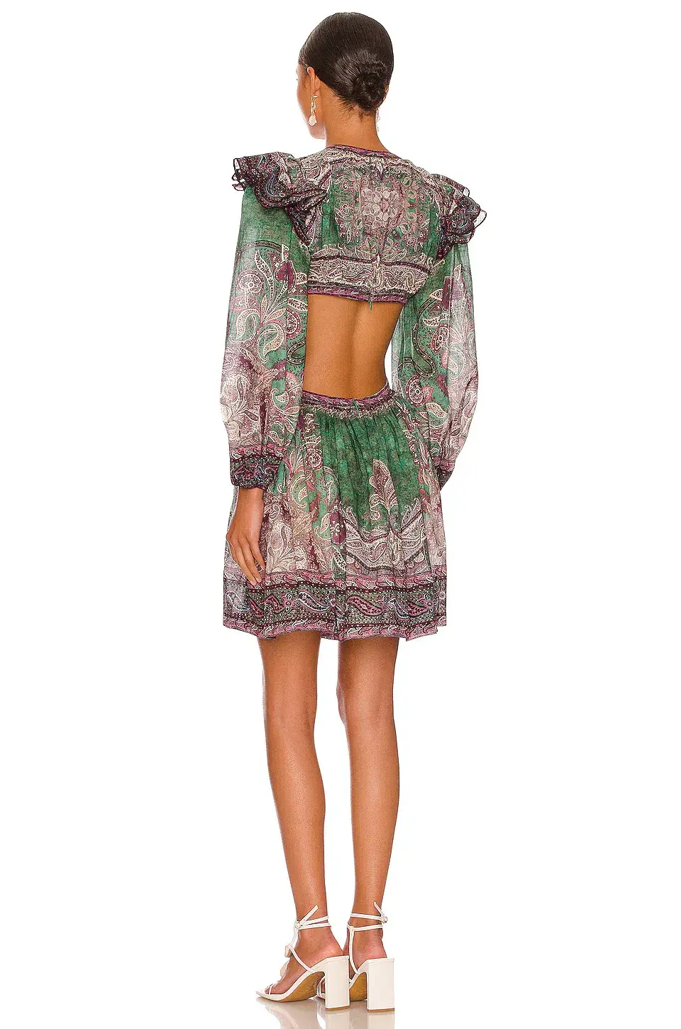 Zimmerman Anneke Ruffle Mini Dress in Teal Paisley Size 1/ Au 10 - Image 3