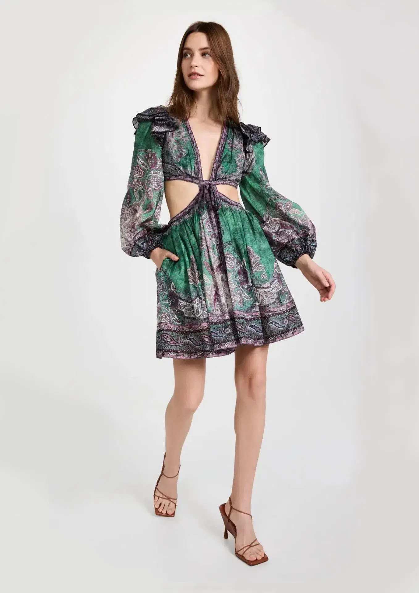 Zimmerman Anneke Ruffle Mini Dress in Teal Paisley Size 1/ Au 10 - Image 1