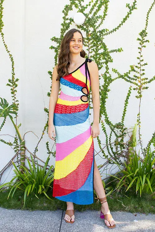 Staud Alpes One-shoulder Rainbow Stripe Maxi Dress Size M/AU 10 - Image 2