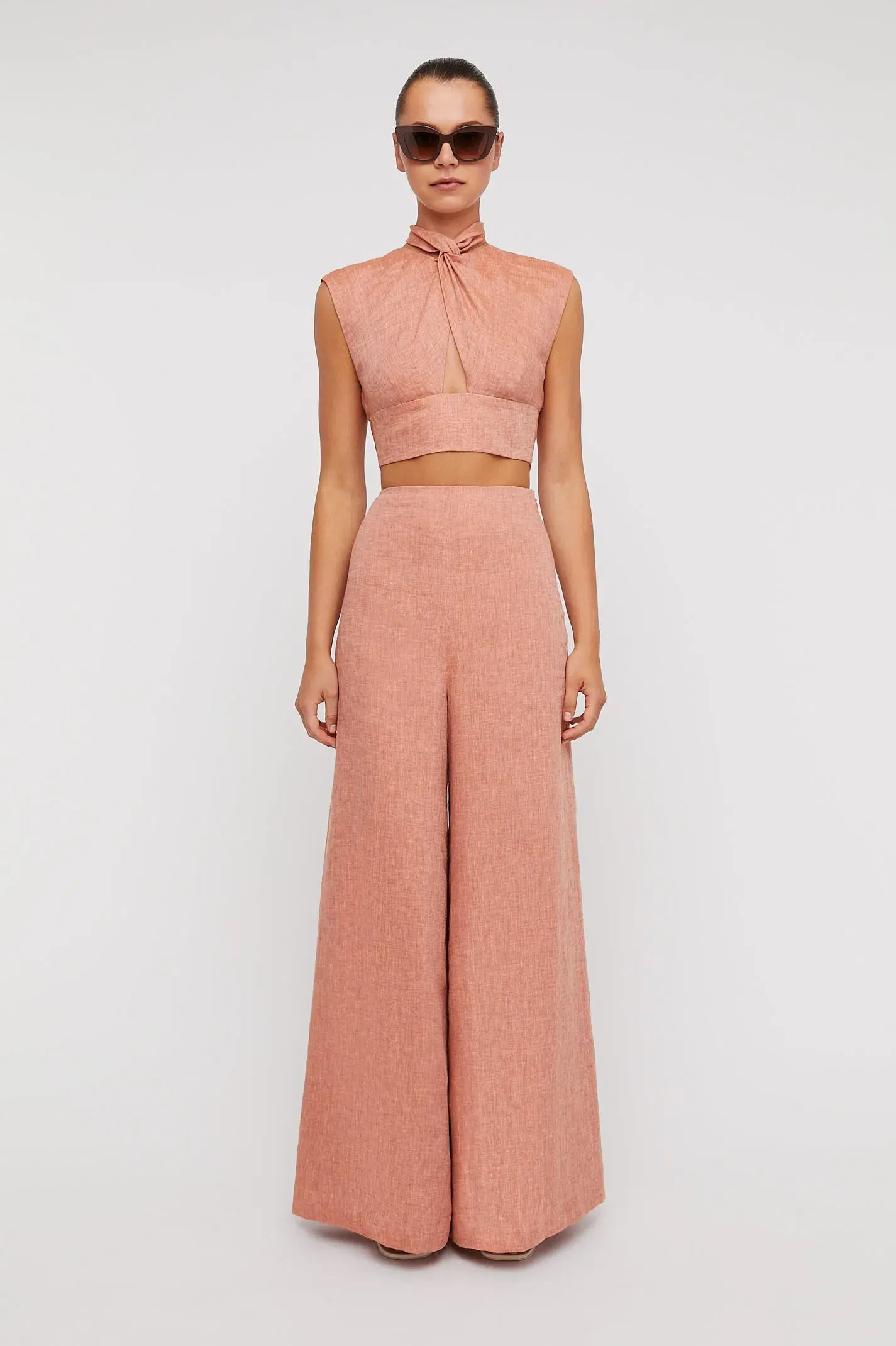 Scanlan Theodore Italian Linen Trouser And Turban Twist Top Set Pink Size 8 - Image 1