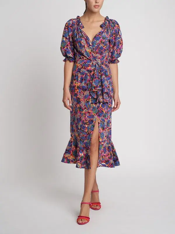 Saloni Olivia Dress In Gold Banana Leaf Size 12 - Image 1